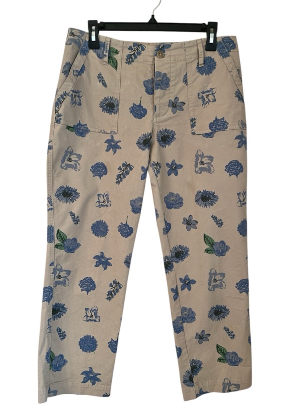 Lucky Brand Mid Rise Utility Jeans cropped in tan and blue floral size 29